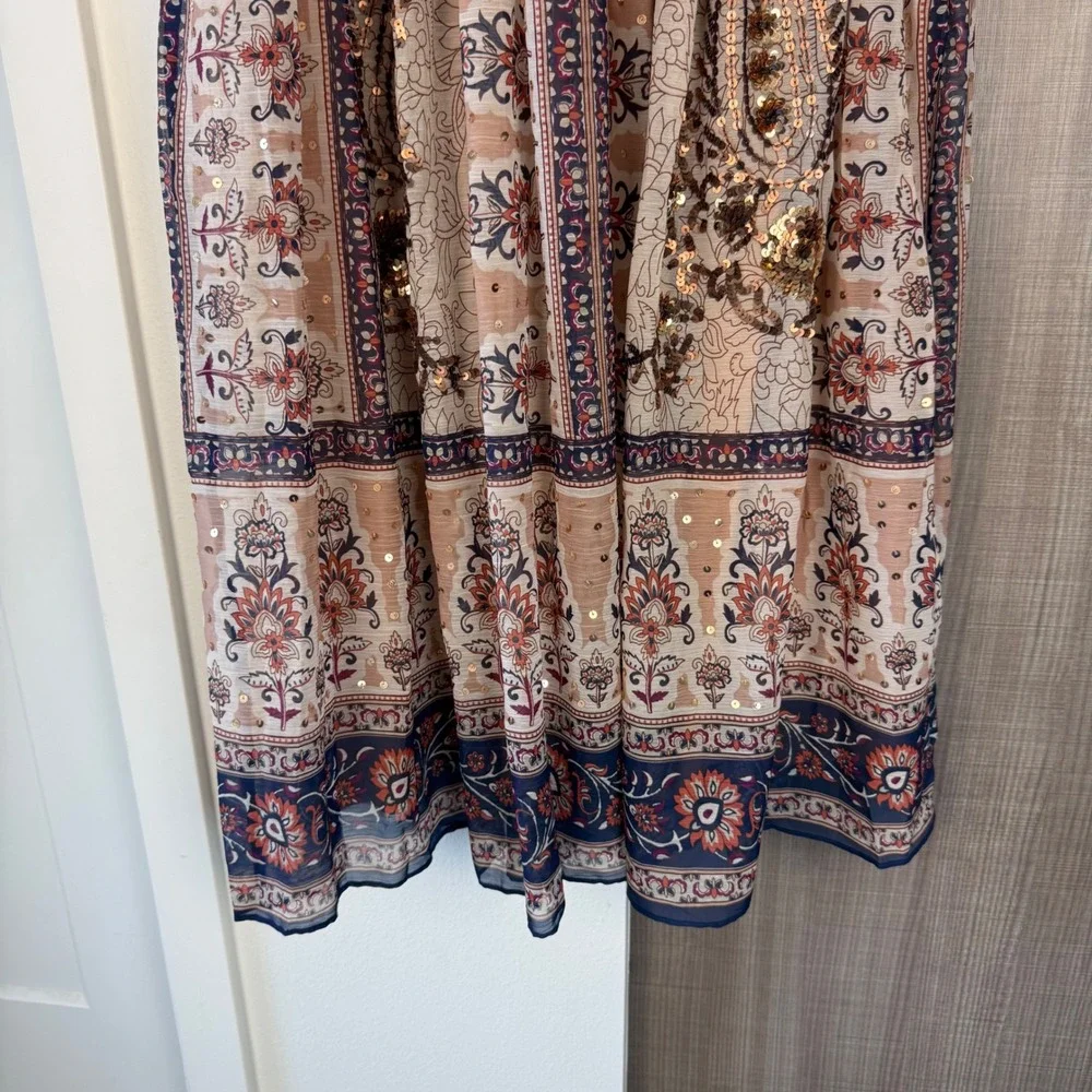 Anthropologie Let Me Be Embroidered Maxi Skirt Beaded Boho Ethereal Size Small
